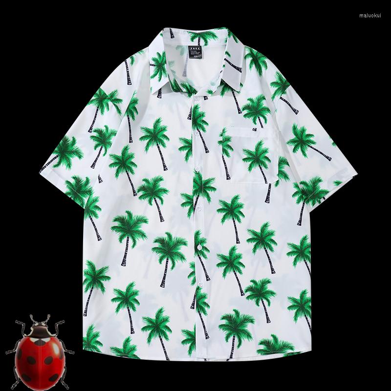 

Men' Casual Shirts Full Green Coconut Tree Print Men Women Hawaii Beach Short