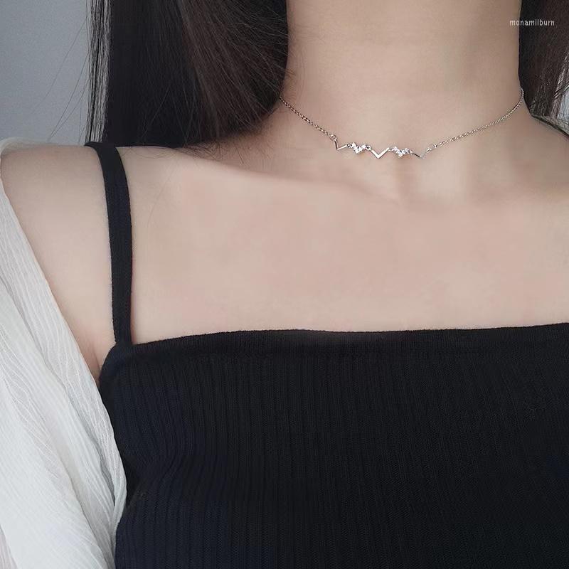 

Choker Japanese And Korean CoIIarbone ChaIn Women S925 SterIIng SIIver ECG Net Red Short FashIon PersonaIIzed NeckchaIn JeweIry