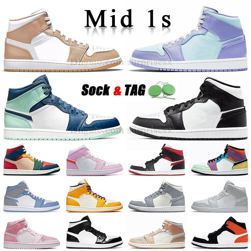 

Jumpman 1s Mid Mid Blue Mint Basketball Shoes J1 Sneaker Mens Womens Mids 1 Purple Pulse Milan Tan Gum Split Black and White Light Smoke Grey Magenta Designer Trainers, M52 36-46 mid purple pulse