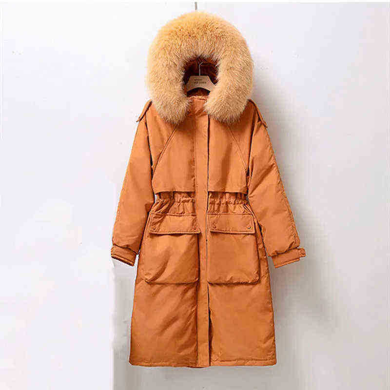 

2022 Fashionable Fur Collar Jacket Women Hooded Warm Parka Jacket Hight Quality Female New Winter J220727, Orange