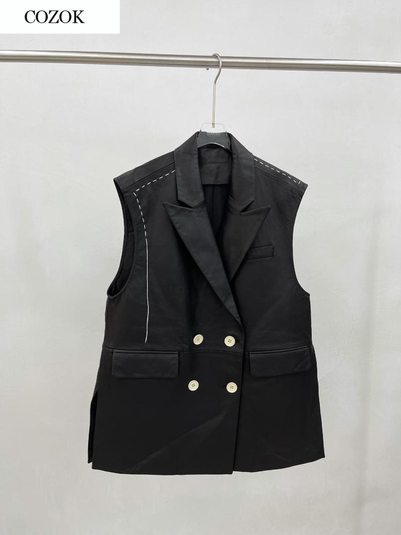 

Women' Leather 2022 Women Fashion High Quality Sleeveless Sheepskin Lapel Waistcoat