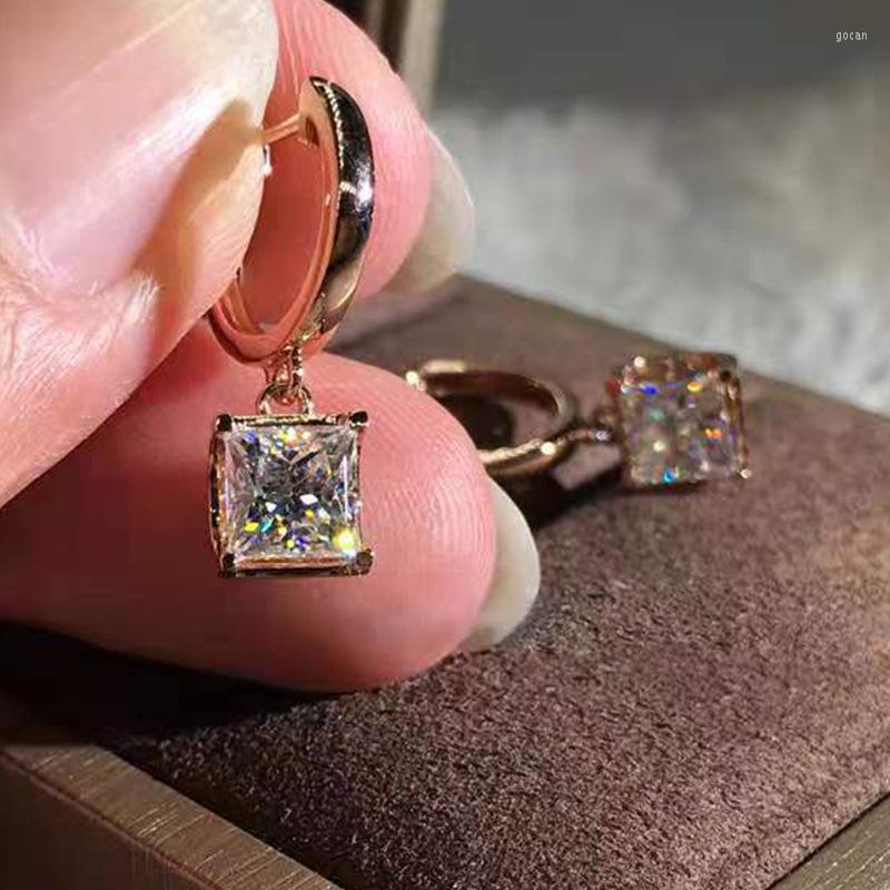 

Hoop Earrings Charm Female Crystal Square Dainty Gold Silver Color Wedding Trendy White Zircon Stone For Women