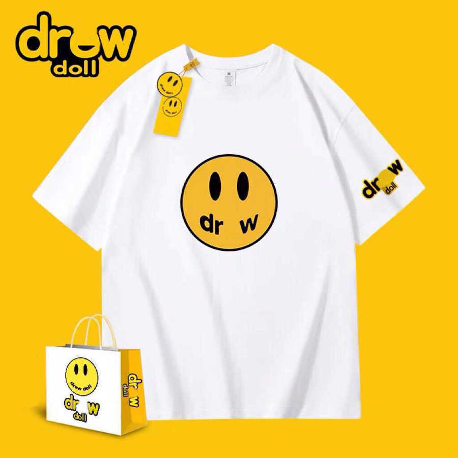 

Draws Smiley Face 2022 Summer New Ins High Street Pure Cotton Fashion Brand Couple Versatile Short Sleeve Women' Sports T-shirt Men, Yellow
