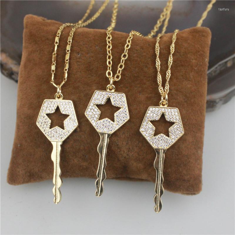 

Pendant Necklaces 18inch 10pcs/lot Design Cz Charm Necklace Key Shape Cubic Zircon Component Plated Chain Wholesale