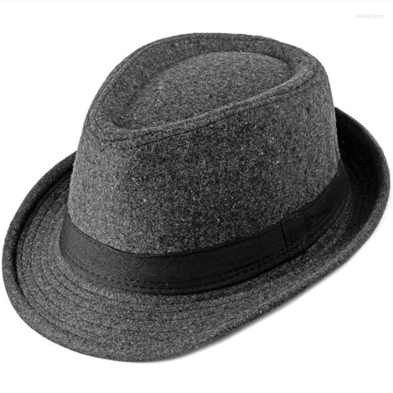 

Berets HT2202 Fedoras Winter Autumn Women Men Wool Fedora Hat Top Jazz Fashion Solid Plain Trilby Hats With Band Retro, Black