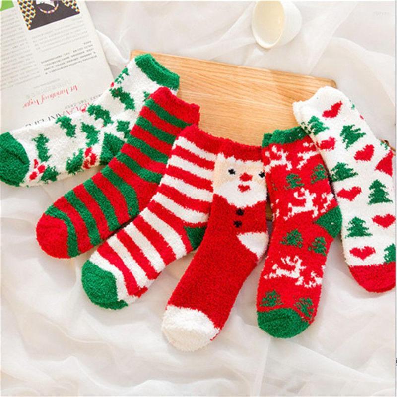 

Women Socks Christmas Women's Coral Fleece Floor Cute Winter Warm Fluffy Xmas Gifts