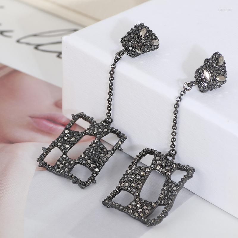 

Stud Earrings European And American Jewelry Trend Checkerboard Square Hollow Box Fashion