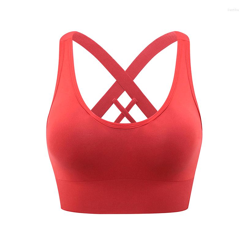 

Yoga Outfit Women Crossover Strap Nude Sports Bra High Impact Back Support Workout Crop Top Shockproof Pad Longline Gym Sportswear Bras, Black