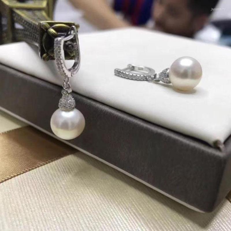 

Dangle Earrings Charming10-11mm South Sea Round White Pearl Earring 925s