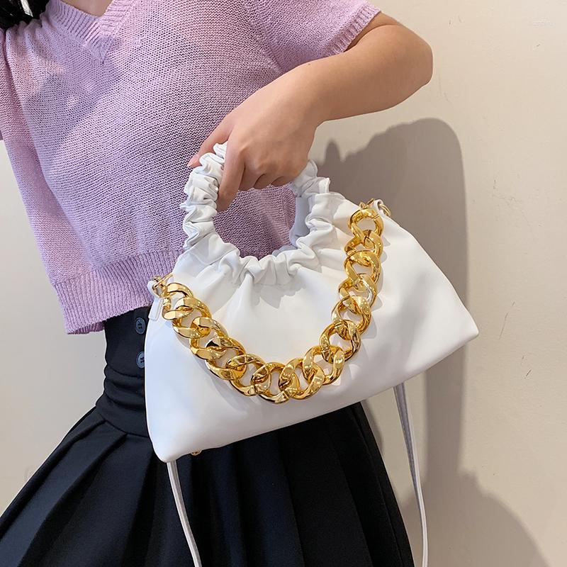 

Evening Bags Fashion Thick Chain Shoulder For Women 2022Simple PU Leather Crossbody With Short Handle Luxury Handbag Sac A Main, Black