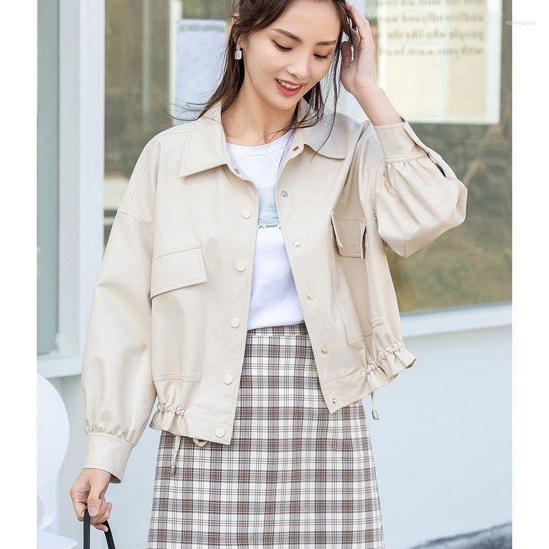 

Women's Leather Coat Women's Short Loose Korean Fashion Spring Autumn 2022 Jacket Casual Wear, Black