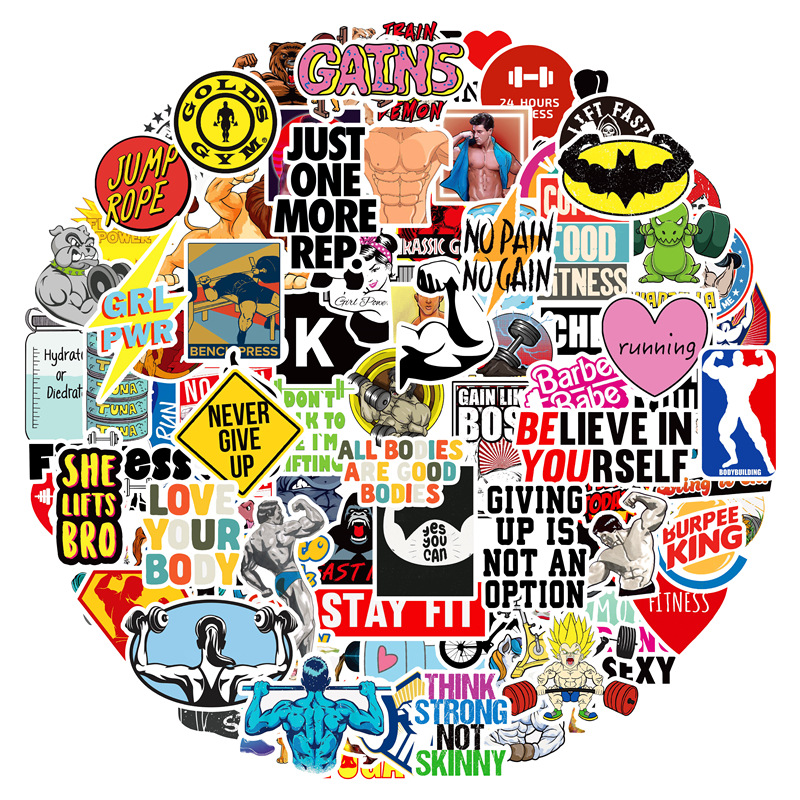 

50pcs Cartoon Fitness Stickers for Kids Skate Accessories Vinyl Waterproof Sticker For Skateboard Laptop Luggage Phone Case Car Decals Party Decor
