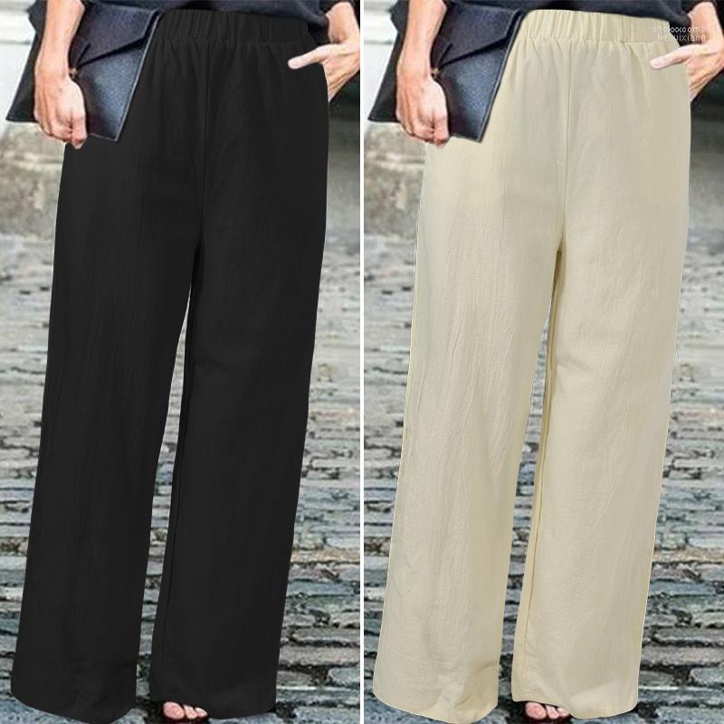 

Women' Pants Women' & Capris Wide Leg Trousers 2022 Elegant Casual Elastic Waist Long Pantalon Palazzo Female Linen Turnip Plus Size, Beige