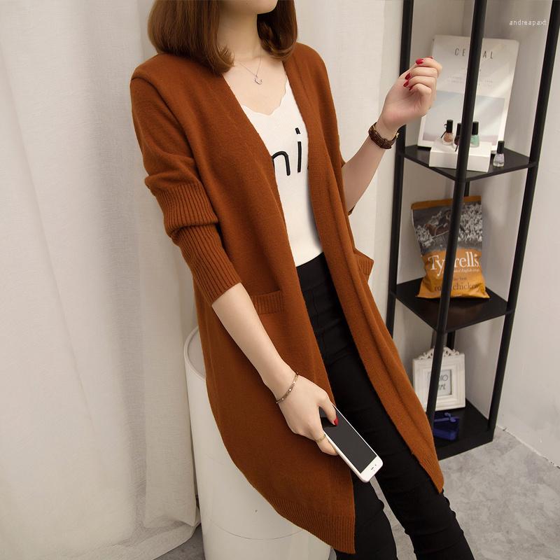 

Women' Knits Long Cardigan Womens 2022 Fashion Harajuku Loose Knit Sweater Female Casual Jacket Coat Pocket Autumn Winter Clothing, Black