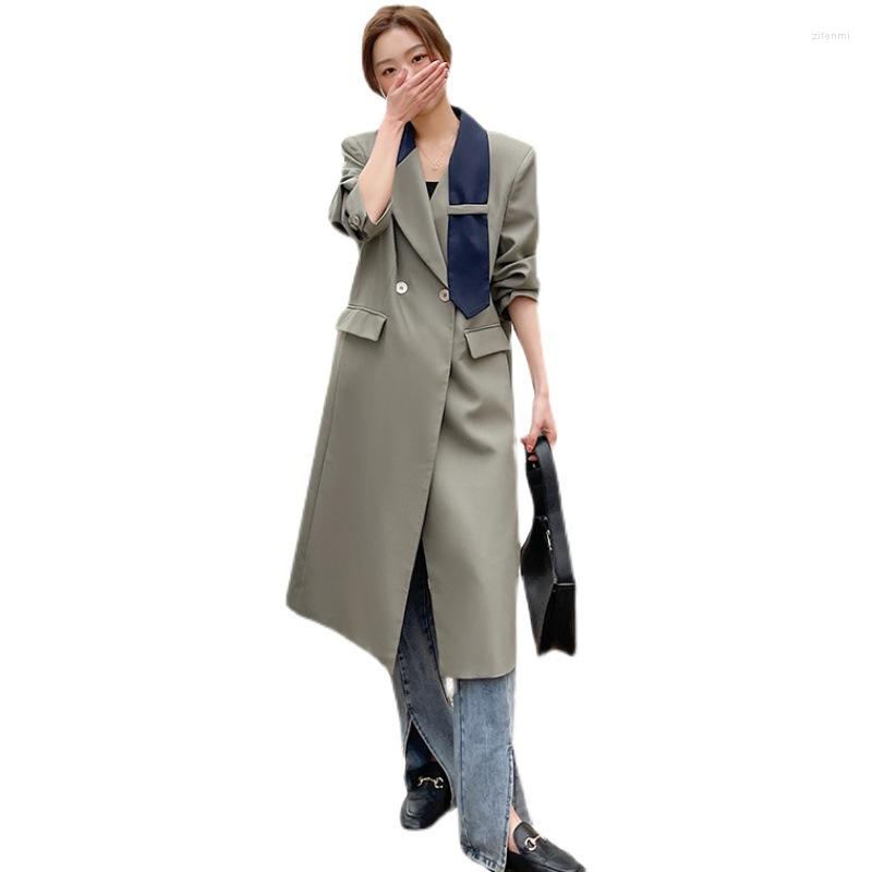 

Women' Suits Women Blazer Splicing Color Matching Long Blazers And Jackets Fashion Loose Double Breasted Suit Coats 2022, Green