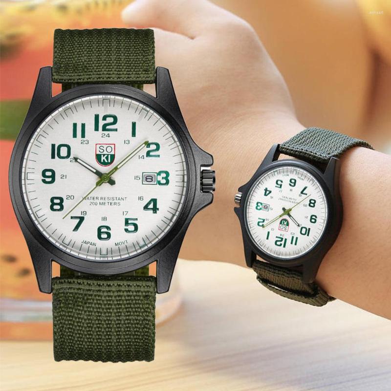 

Wristwatches Nylon Band Military Men Watch Army Wrist Quartz Sports Watches, Green