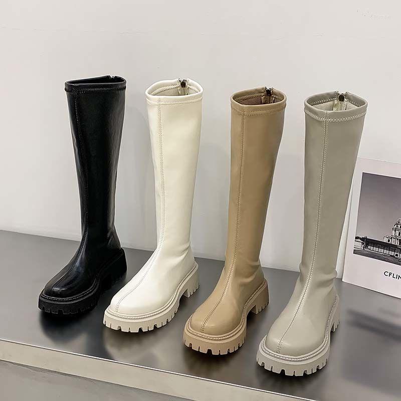 

Boots Slim Flat Thigh High Platform Women Thick Sole Over The Knee Shoes Black Winter Long 2022, Beige