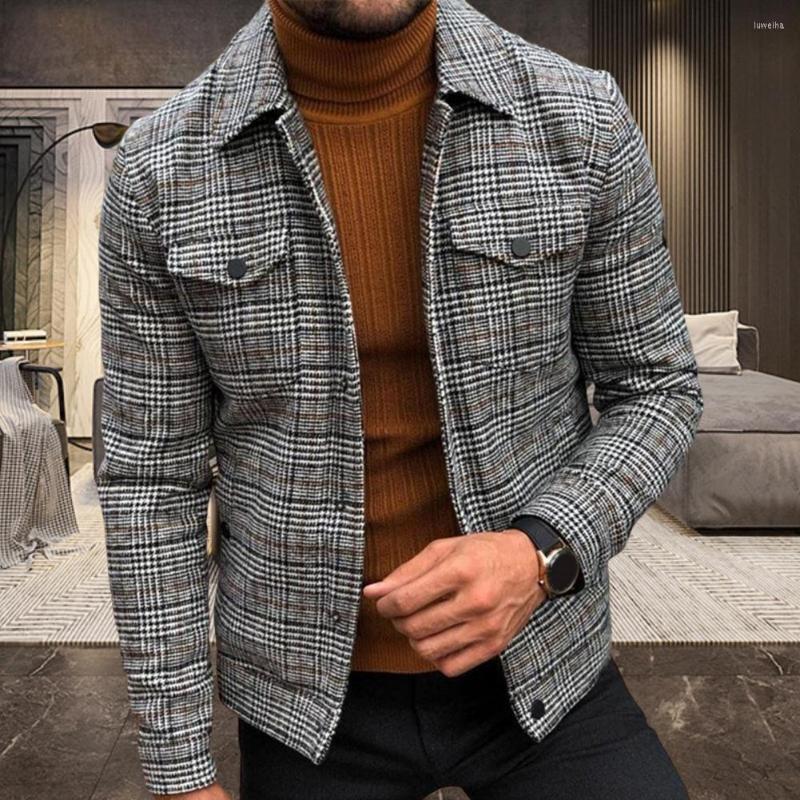 

Men' Jackets Stylish Spring Coat Plaid Slim Men Anti-pilling, Grey