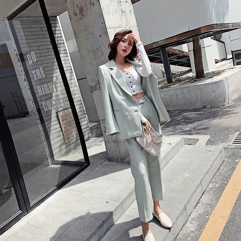 

Women' Two Piece Pants Autumn And Winter Vintage Light Green Women Double Breasted Female Suits Blazer Jacket & Pencil Pant Casual 2, Black