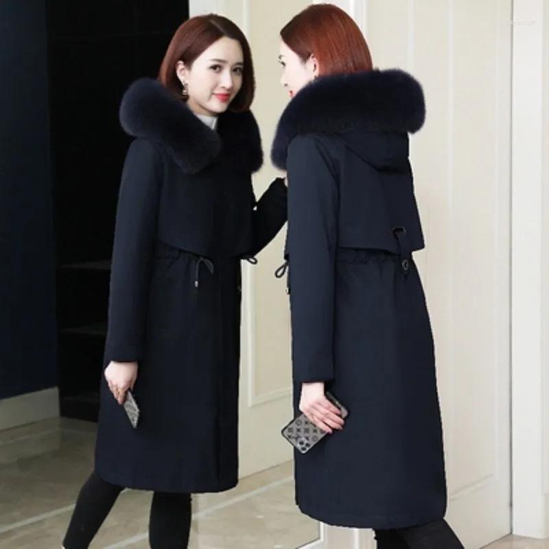 

Women's Trench Coats Parka Jacket Women's Autumn And Winter Mid-Length 2022 Haining Imitation Fur Coat Collar Windbreaker Femme, Red wine 2