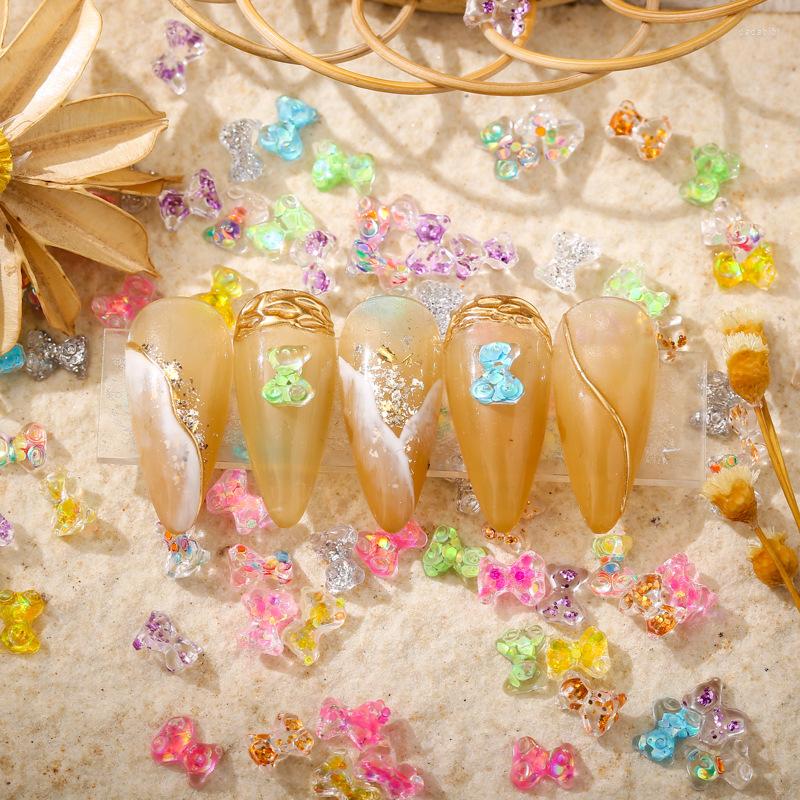 

Nail Art Decorations 20pcs Mixed Color Bear Resin Charms Ice Permeable Crystal Rhinestones 3D Flatback Manicure Accessories