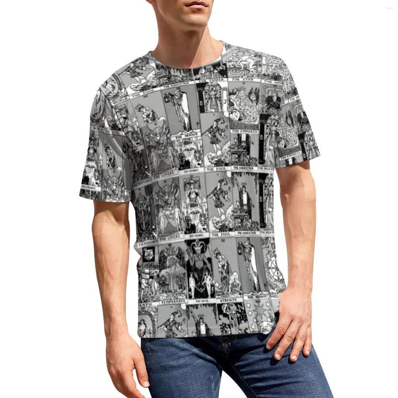 

Men's T Shirts Grey Tarot Print T-Shirt Major Arcana Y2K T-Shirts Crew Neck Vintage Tee Shirt Premium Mens Top Tees Big Size 5XL 6XL, Style-14