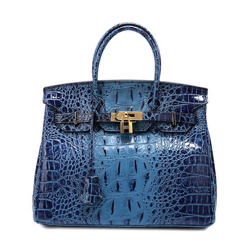 

Women's bag crocodile bone real leather bag women's handbag, Sky blue
