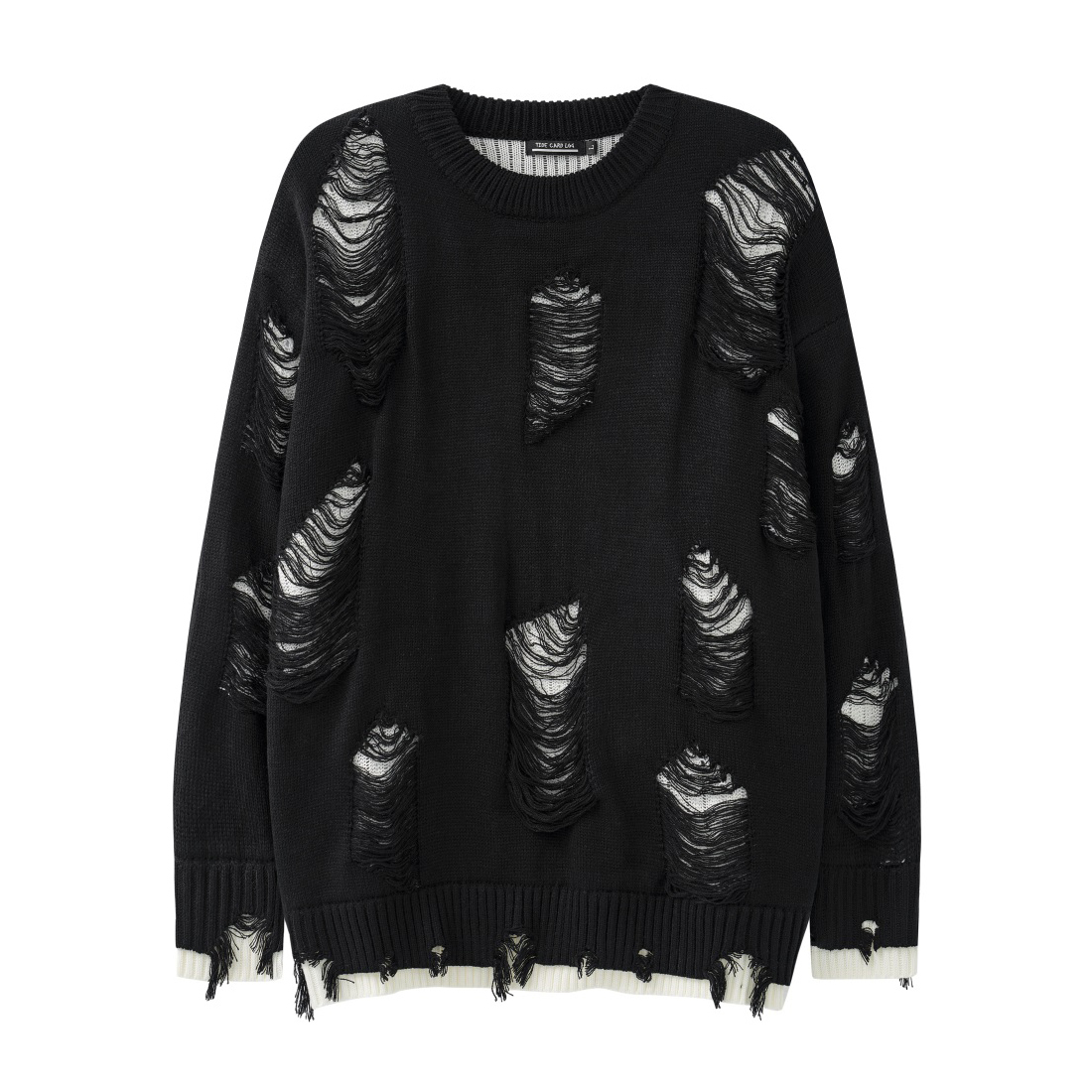 

Men's Sweaters High Street Black White Two Sided Round Neck Knit Sweater Men's Autumn and Winter Hip Hop Oversized Perforated Ripped Knitwears 221111, Gray
