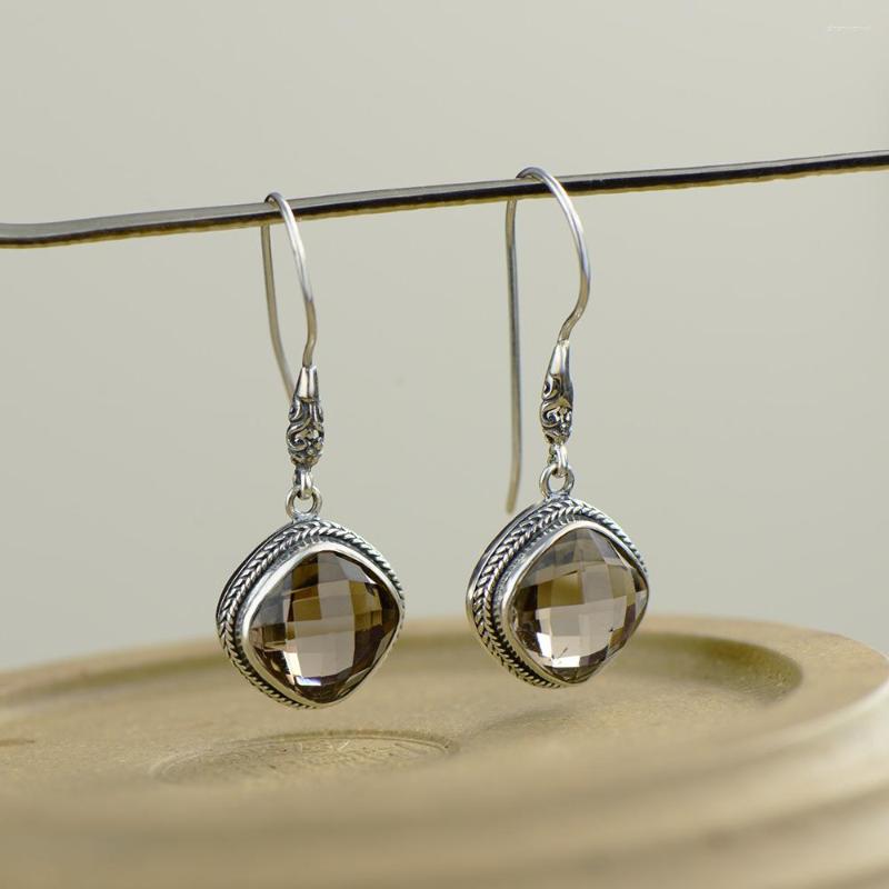 

Stud Earrings S925 Sterling Silver Sliced Natural Stone Long Section Geometric And Studded Ladies'