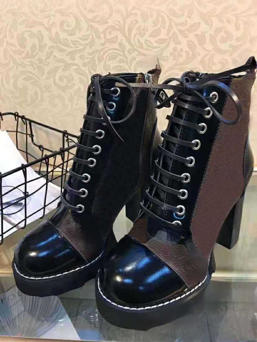 

Brand Boots Leather Short Boots Round Head Platform Women's Fashion Lace up Winter fashion to keep Warm, Black