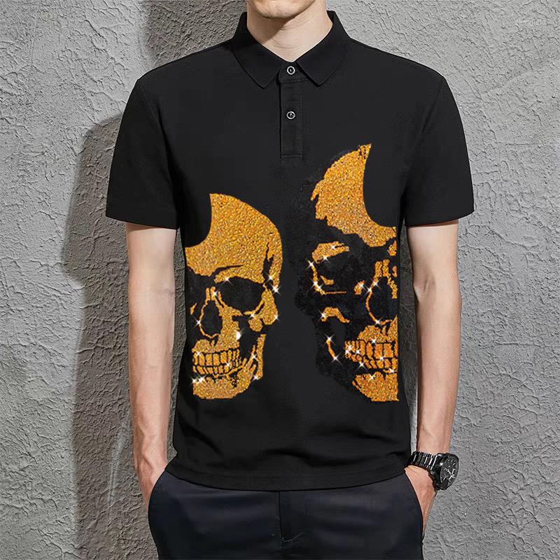 

Men's Polos Summer Comfortable Hip Hop POLO Shirt Bodybuilding Luxury Rhinestones Lapel Short Sleeves, As shown asian size