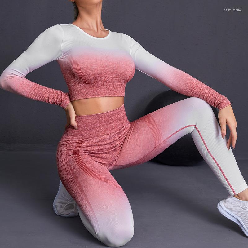 

Active Sets CUTIES 2 Pieces Ombre Long Sleeve Fitness Set Women Breathable Yoga Clothes Seamless Gym Wear Spandex Workout Outfits Sportswear, Purple