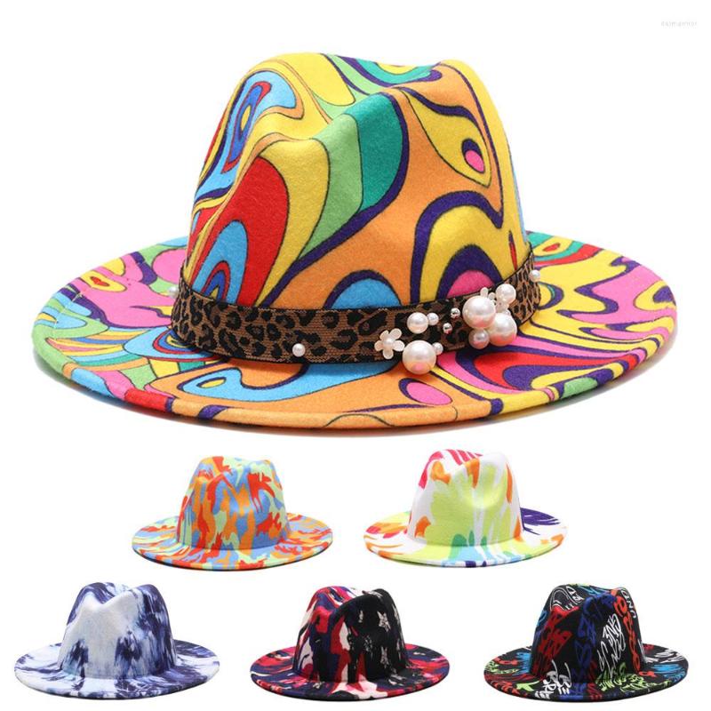 

Berets Colorful Wide Brim Style Top Hat Panama Felt Fedoras For Men Women Artificial Wool British Jazz Cap, A-4