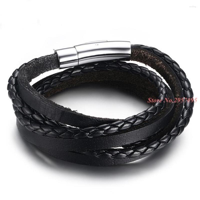 

Link Bracelets Fate Love Fashion Men Women Black Leather Braided Bracelet Multilayer Genuine Wristband Rope Jewelry