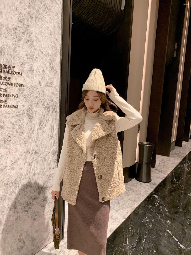 

Women' Fur Autumn And Winter Imitation Lamb Wool Suit Collar Vest Female Outer Wear All-in-one Fashion Coat, Beige
