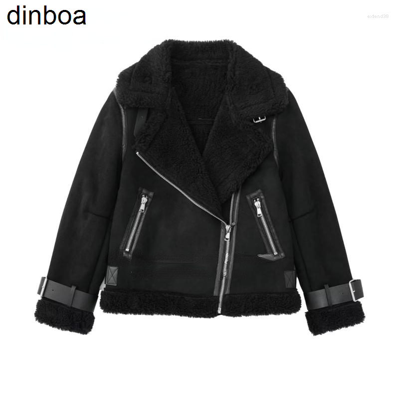 

Women's Leather 2022 Winter Women Y2k Clothes Fashion Belt Faux Suede Lambswool Jacket Coat Female Casual Warm Zip Biker Outerwear Tops, Black