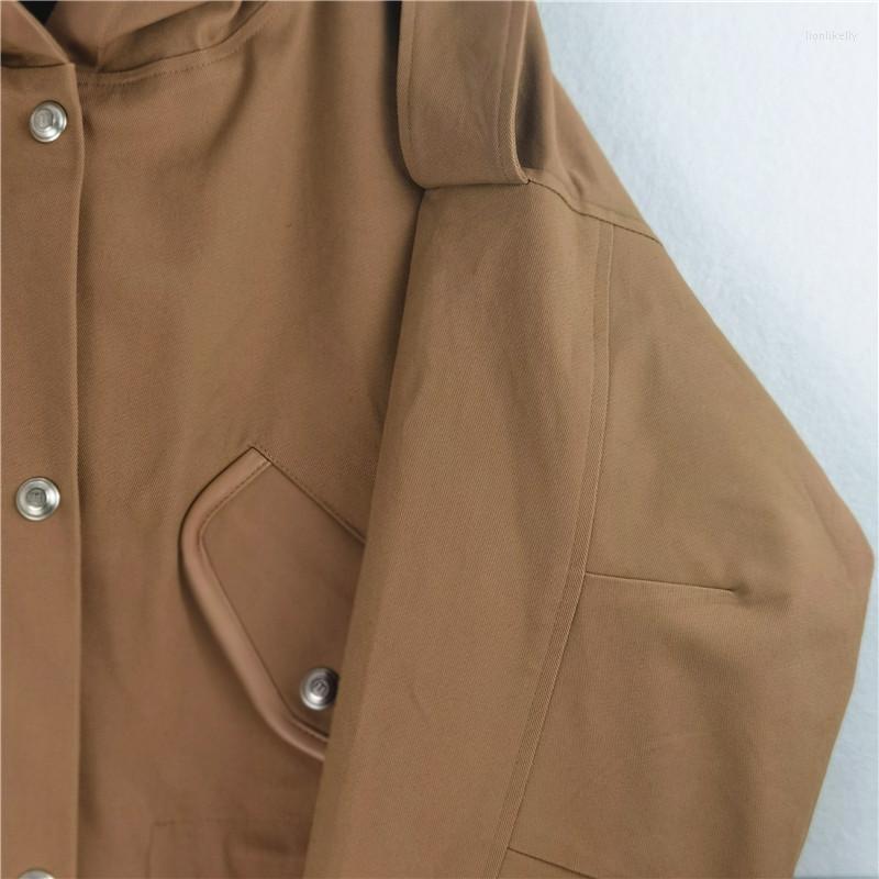 

Women's Trench Coats 2022 Spring And Summer British Style Contrast Color Elastic Drawstring Hood Windbreaker Jacket, Auburn