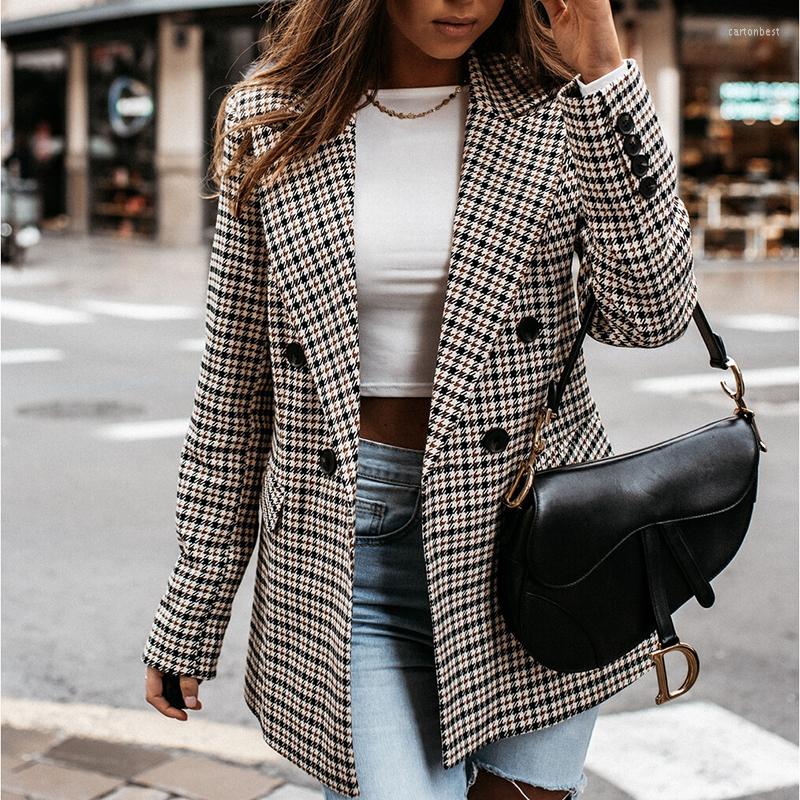 

Women' Suits Slimming Suit Temperament Commuter Jacket Fall 2022 Long-sleeved Fashion Plaid Collar Double-breasted Slim Women, Picture color