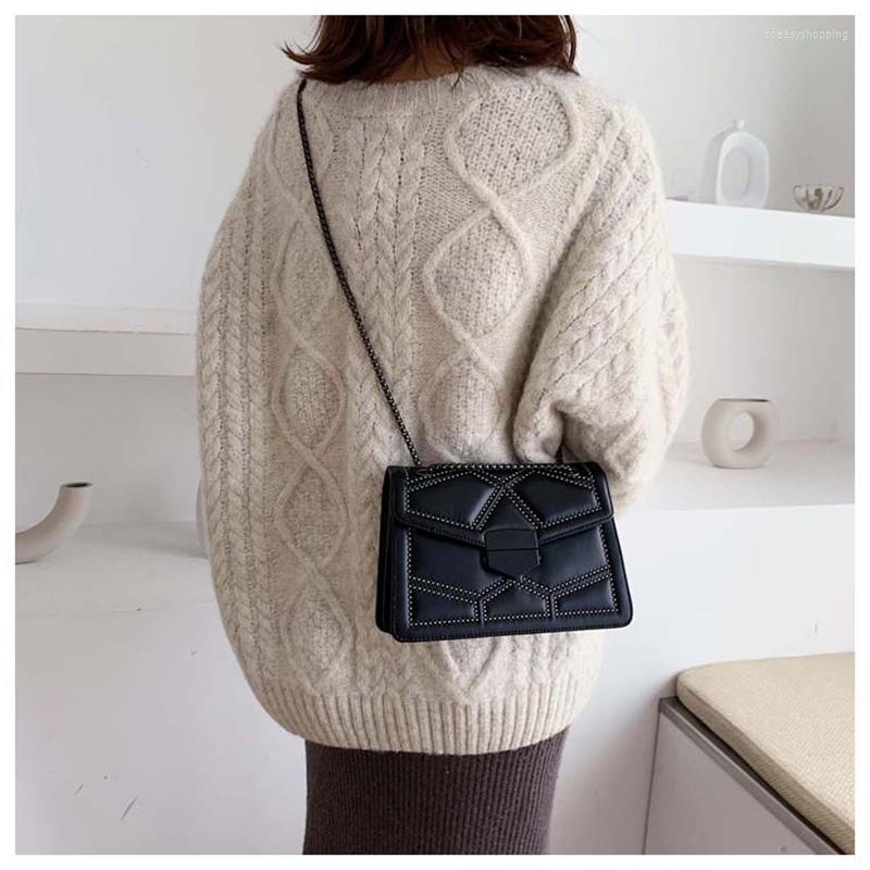 

Evening Bags Bag Women's 2022 Fashionable Simple Crossbody Ins Riveted Shoulder Chain Small Square, Black