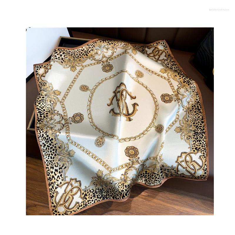 

Scarves 2022 Spring Summer Nature Silk Scarf For Women Leopard Chain Print Small Square Neck Tie Hair Kerchief Femme