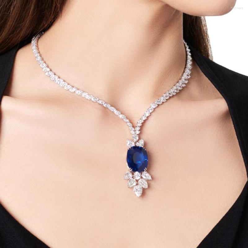 

Pendant Necklaces Stonefans Blue Crystal Zircon Collar Necklace Wedding For Women Luxury Accessories Bridal Jewelry Water Drop