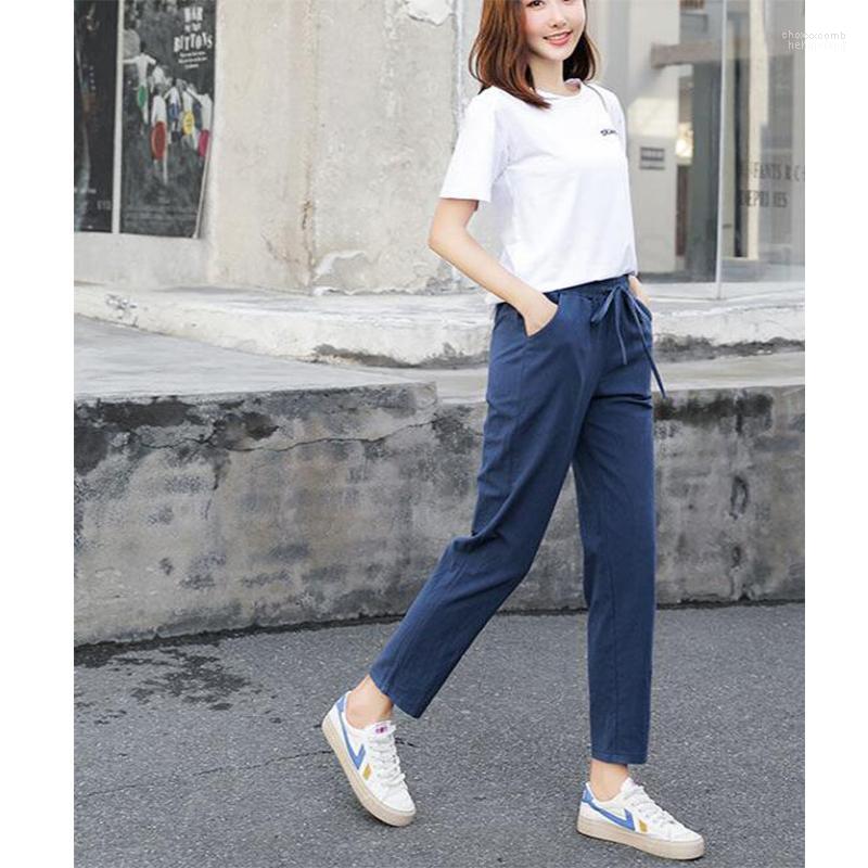 

Women' Pants Women' & Capris Womens Spring Summer Cotton Linen Solid Elastic Waist Candy Colors Harem Trousers Soft High Quality For, Yellow