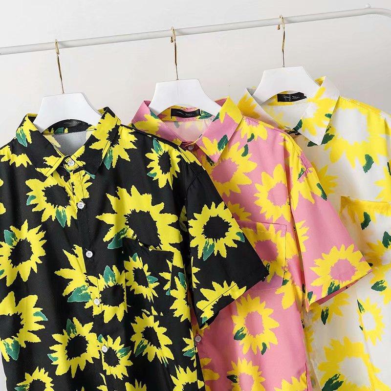 

Men' Casual Shirts Small Daisy Print Shirt Men' Korean Version Of The Short-sleeved Trend Summer Loose Net Red Style Couple Wear