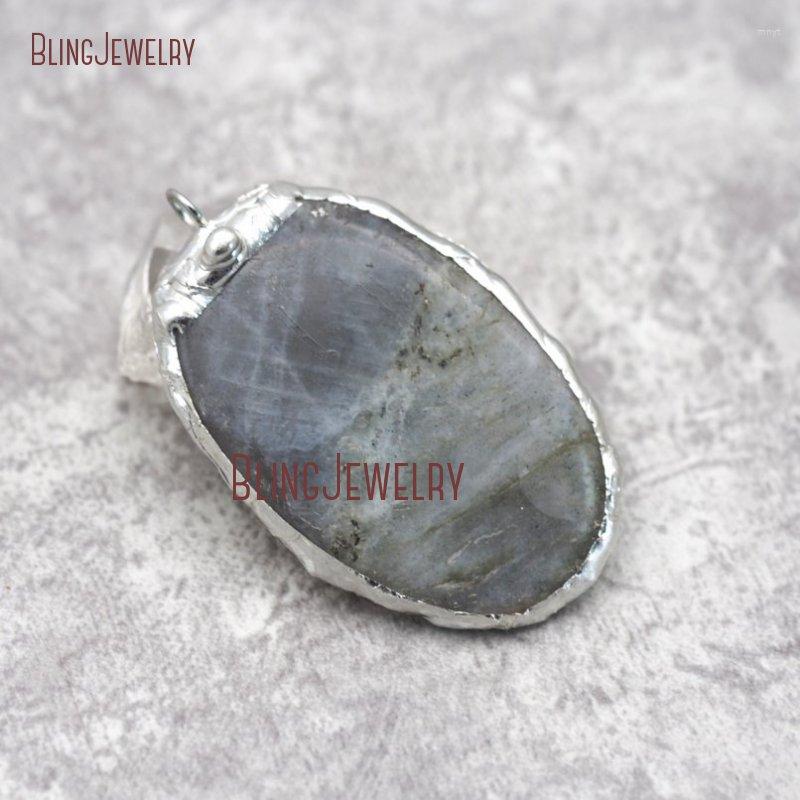 

Pendant Necklaces Solder Silver Labradorite Dipped Oval Charm 35x61mm PM29209