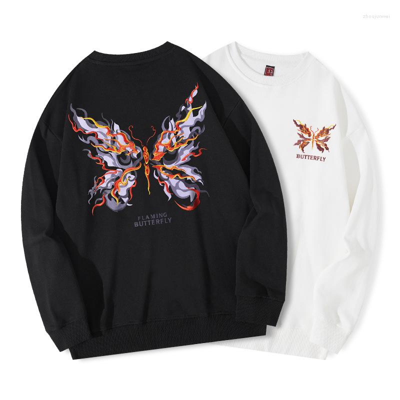 

Men's Hoodies China-Chic Butterfly Embroidery Sweater Men's Autumn And Winter Cotton Round Neck Pullover Top High Street Fashion Brand, Black