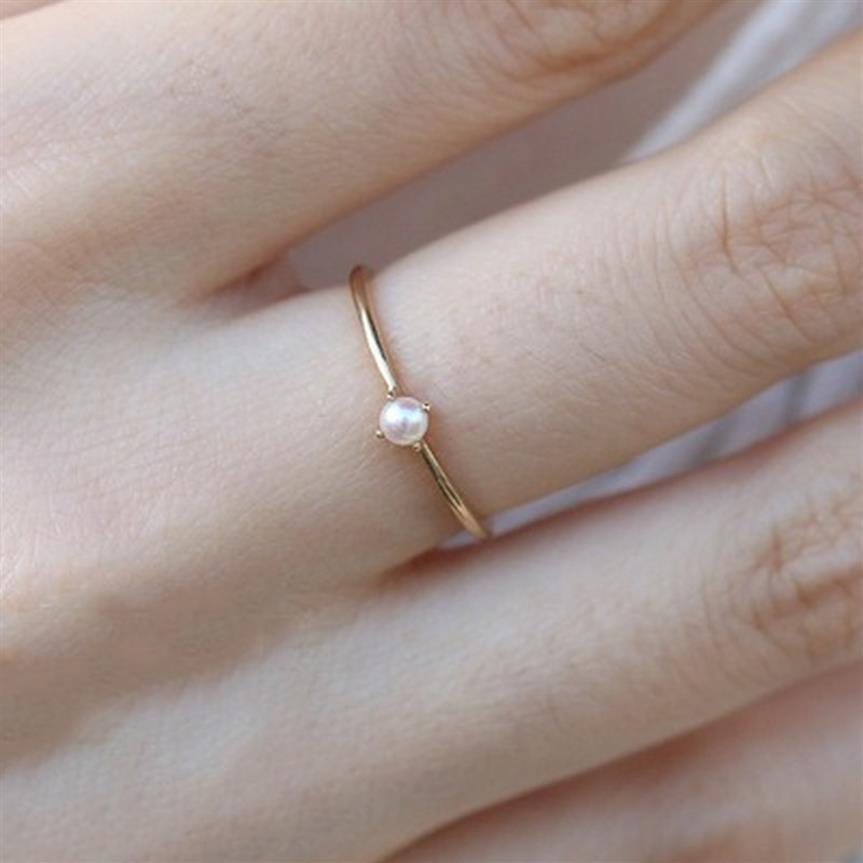 

band luxury elegant line fashion wild inlaid pearl ring simple women's 14k Gold jewelry251E
