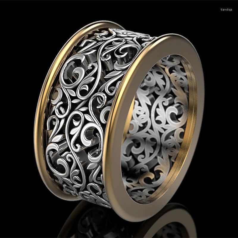

Wedding Rings Retro Tow Tone Carving Hollow Out Pattern For Women Vintage Fashion Jewelry Elegant Engagement Party Gift Ring