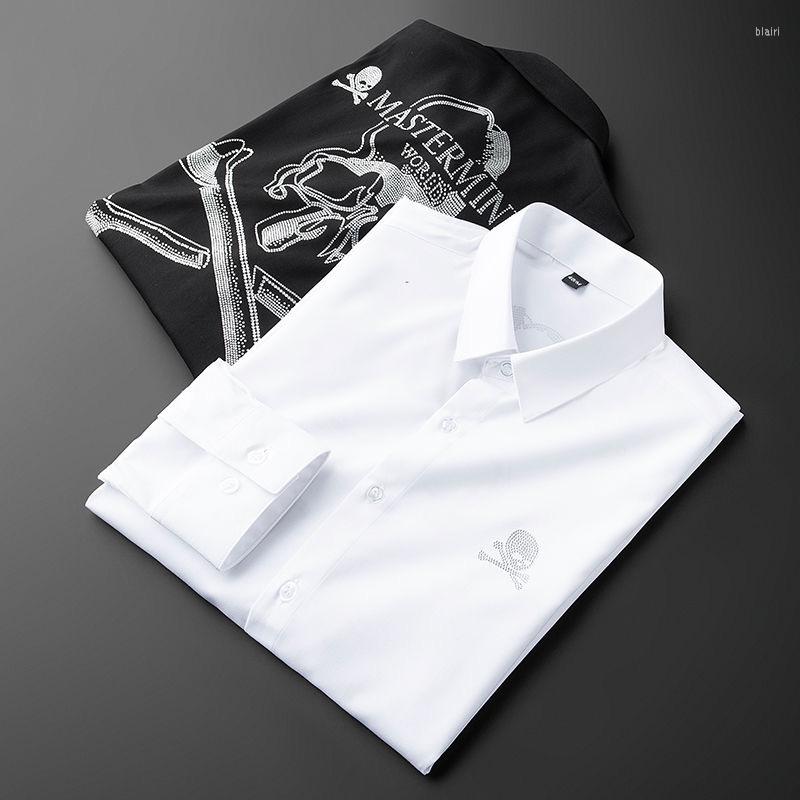 

Men's Casual Shirts Luxury Spring And Autumn LLong Sleeve Shirt Men's Trend Handsome Diamond High-grade Top, Black