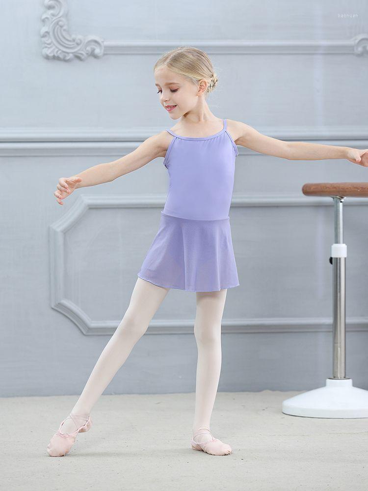 

Stage Wear Children's Ballet Dance Practice Clothes Suspender Leotard With Skirt Tutu For Girls Summer Performance Costumes C22054, Lilac