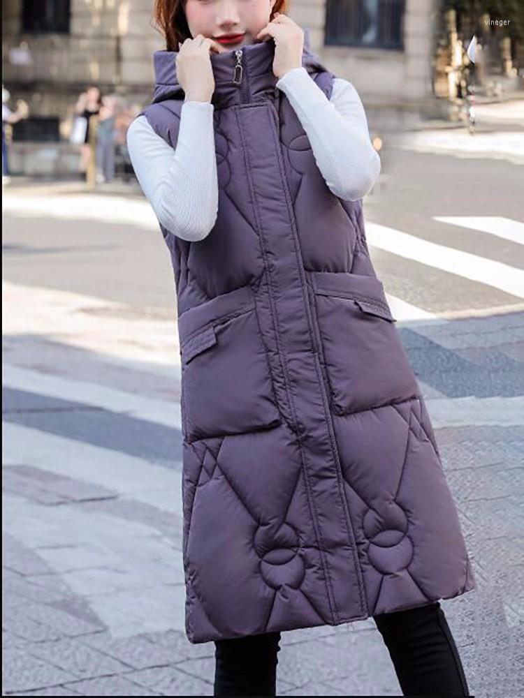 

Women's Vests Long Vest Women Fashion Warm Waistcoat Solid Mid-length Hooded Slim Gilet Female Cotton Sleeveless Jacket Top, Black